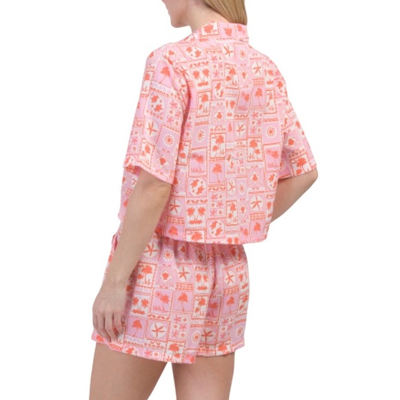 NEW Sigrid Olsen Sleepwear Size Pink Coral Tropical Notch Pajama 2 pcs Short Set - Picture 2 of 12